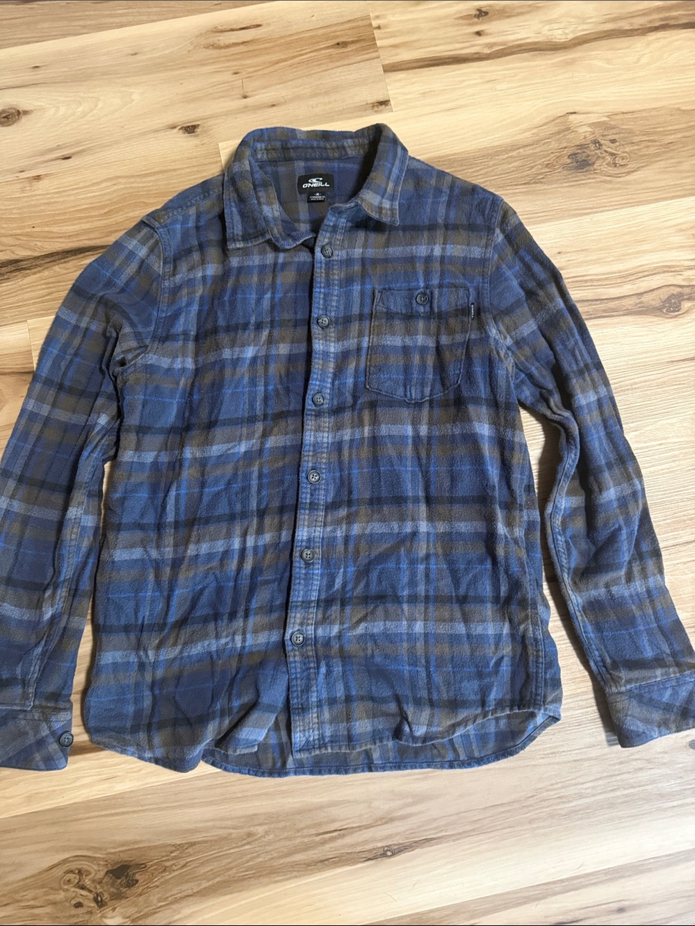 O'Neill Men's Blue and Gray Plaid Button-Down Shirt